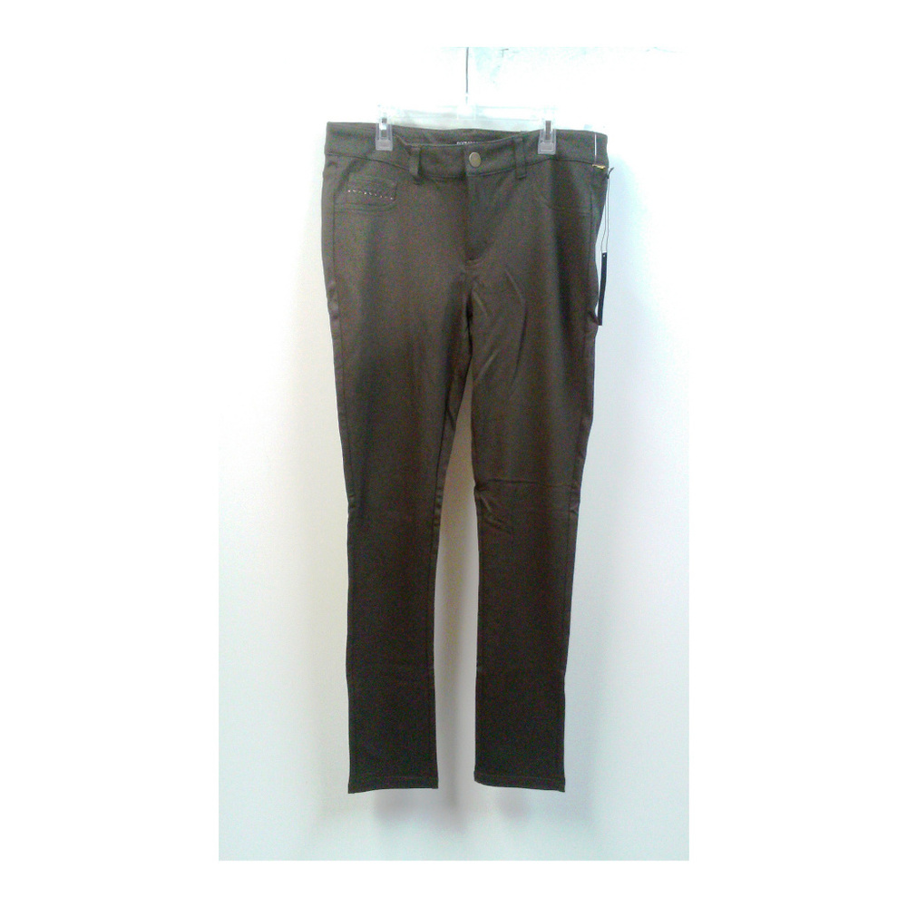 Brown Ponte Knit Skinny Pants Rhinestone Pockets - Picture 2 of 8